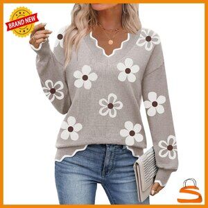 Lightweight Ribbed V-Neck Sweater Long Sleeve Pullover Fall Casual